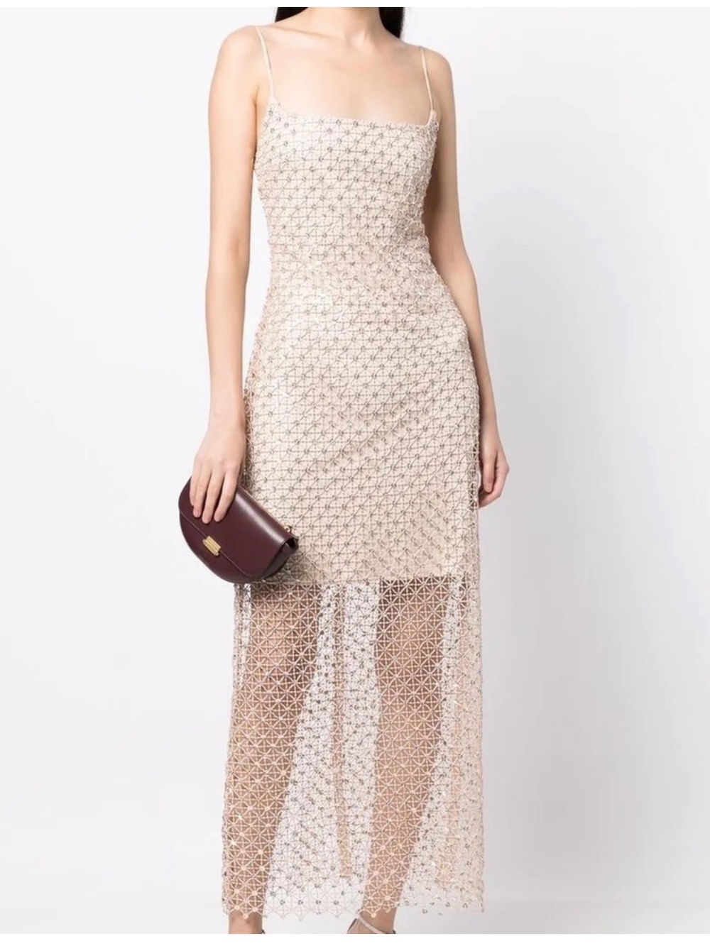 Manning Cartell Beige Lace Overlay Spaghetti-Strap Midi Dress
